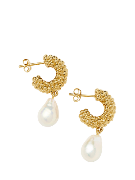 Missoma Baya Pearl Drop Hoop Earrings, Gold