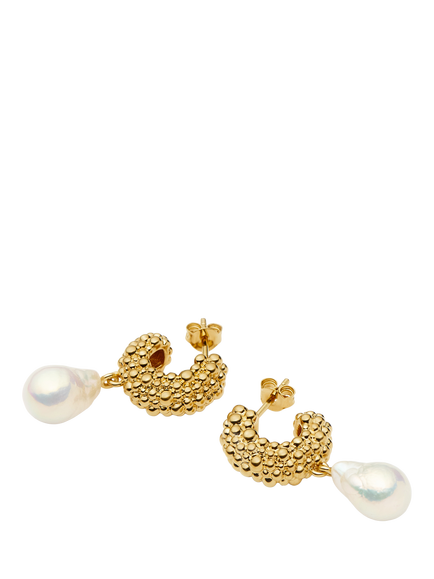 Missoma Baya Pearl Drop Hoop Earrings - view 2, Gold