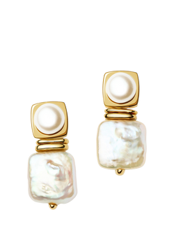 Missoma Square Pearl Statement Earrings, Gold