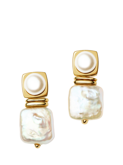 Missoma Square Pearl Statement Earrings, Gold
