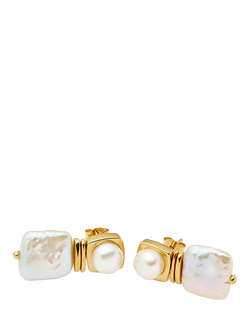 Missoma Square Pearl Statement Earrings - view 2, Gold