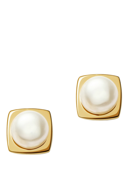 Missoma Button Pearl Square Stud Earrings, Gold, Gold