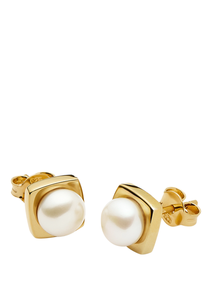 Missoma Button Pearl Square Stud Earrings, Gold - view 2, Gold