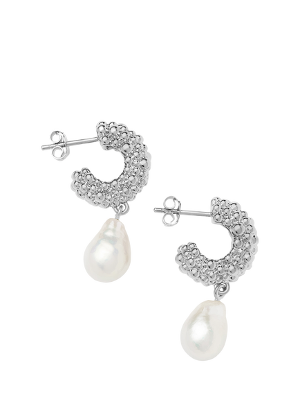 Missoma Baya Pearl Drop Hoop Earrings, Silver
