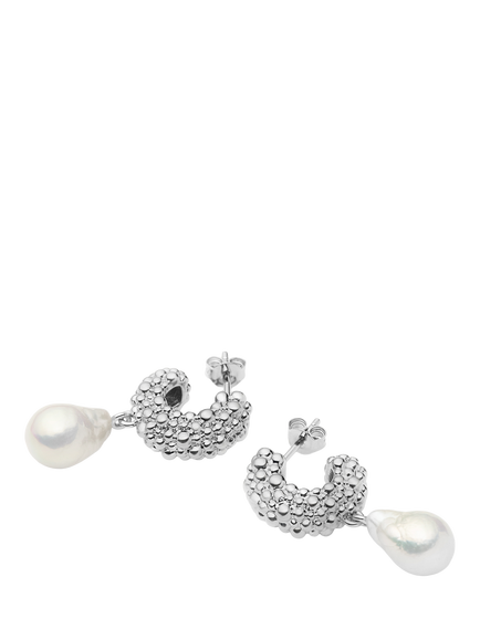Missoma Baya Pearl Drop Hoop Earrings - view 2, Silver