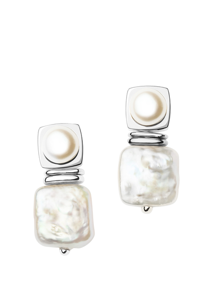 Missoma Square Pearl Statement Earrings, Silver