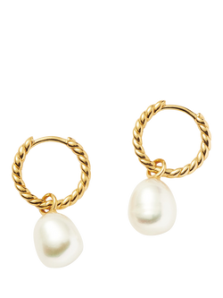 Missoma Pearl Twisted Small Drop Hoop Earrings, Gold