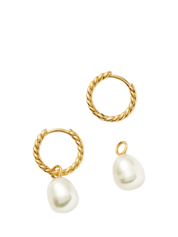 Missoma Pearl Twisted Small Drop Hoop Earrings - view 2, Gold