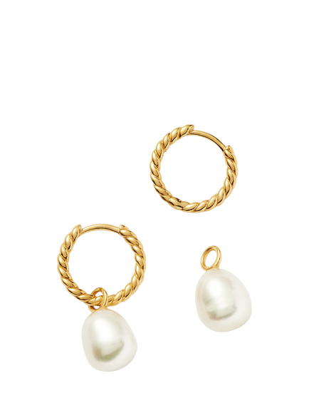 Missoma Pearl Twisted Small Drop Hoop Earrings - view 2, Gold