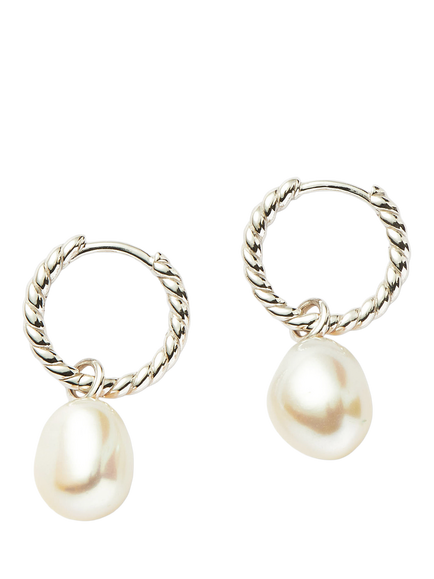Missoma Pearl Twisted Small Drop Hoop Earrings, Silver