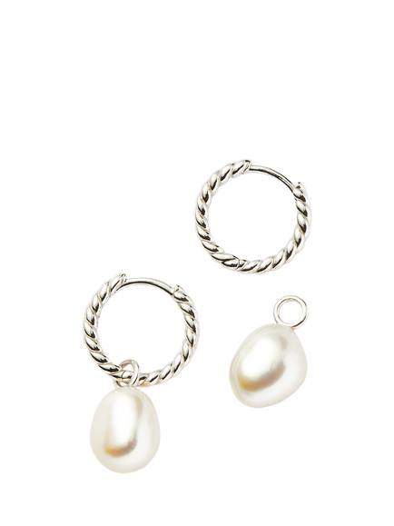 Missoma Pearl Twisted Small Drop Hoop Earrings - view 2, Silver