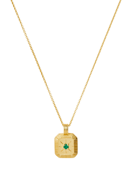Missoma Birthstone Ridged Pendant Necklace, May/Green Onyx