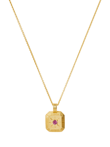 Missoma Birthstone Ridged Pendant Necklace, October/Pink Tourmaline