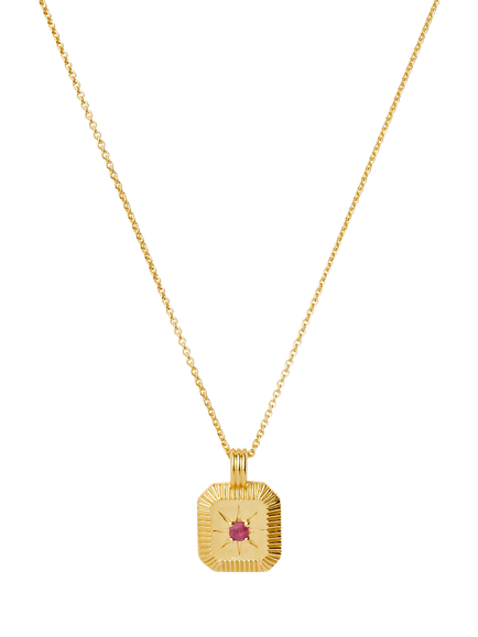Missoma Birthstone Ridged Pendant Necklace, July/Ruby