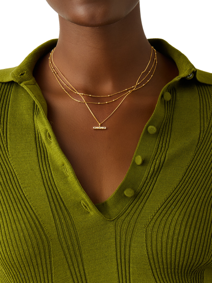 Missoma Lucy Williams Crystal T-Bar Necklace, Gold - view 2, Gold
