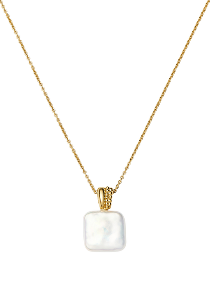 Missoma Square Baya Pendant Necklace, Gold/Pearl, Gold/Pearl