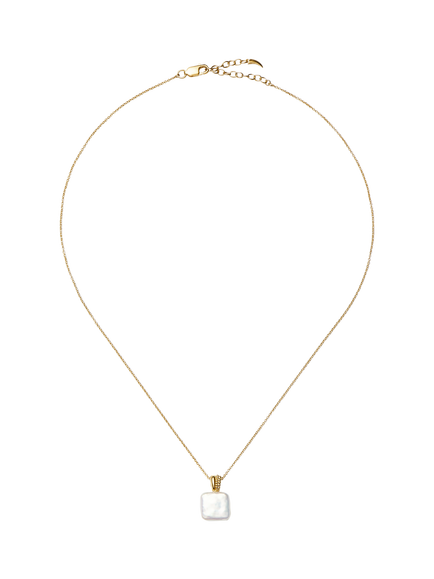 Missoma Square Baya Pendant Necklace, Gold/Pearl - view 2, Gold/Pearl
