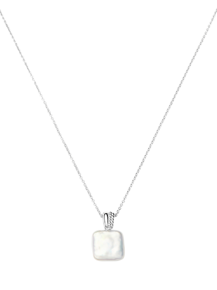 Missoma Square Pearl Baya Pendant Necklace, Silver, Silver