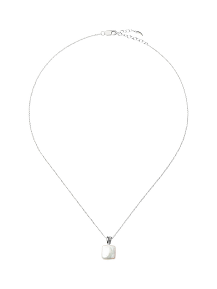 Missoma Square Pearl Baya Pendant Necklace, Silver - view 2, Silver