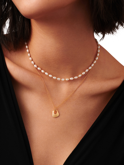 Missoma Beaded Pearl Choker Necklace, Gold - view 2, Gold