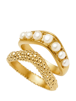 Missoma Baya Textured Pearl Stacking Ring Set, Pack of 2, Gold, Gold