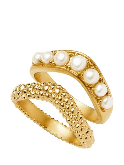 Missoma Baya Textured Pearl Stacking Ring Set, Pack of 2, Gold, Gold