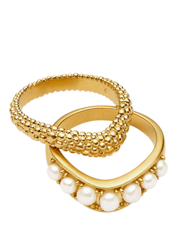Missoma Baya Textured Pearl Stacking Ring Set, Pack of 2, Gold - view 2, Gold