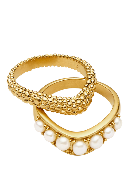 Missoma Baya Textured Pearl Stacking Ring Set, Pack of 2, Gold - view 2, Gold