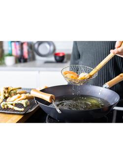 School Of Wok Flat Bottom Pre-Seasoned Carbon Steel Wok with Bamboo Handles, 40.5cm - view 2, Black