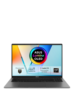 ASUS Vivobook S16 Laptop, AMD Ryzen AI 7 Processor, 16GB RAM, 1TB SSD, 16” Full HD OLED, Grey, Grey