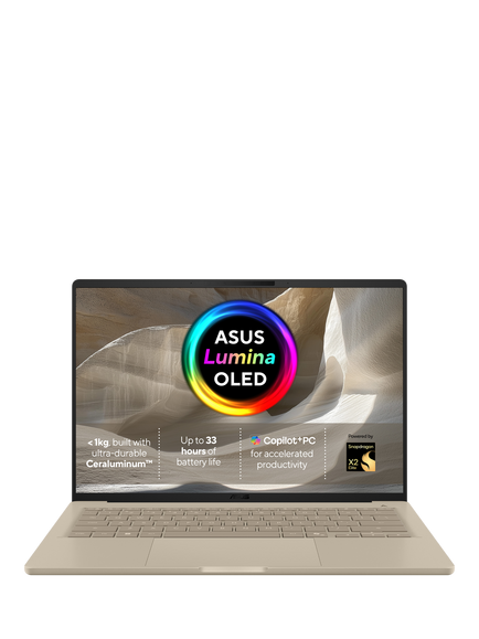 ASUS ZenBook A 14 Laptop, Copilot+ PC, Snapdragon X2 Elite Processor, 16GB RAM, 1TB SSD, 14” WUXGA OLED, Gold, Gold