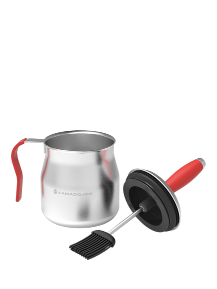 Kamado Joe Krafted Stainless Steel BBQ Basting Pot & Brush, Stainless Steel/Red