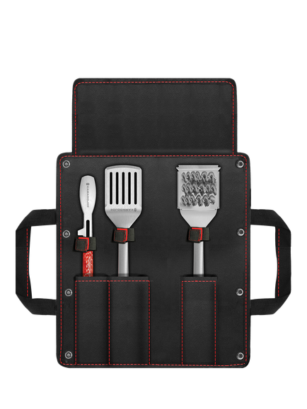 Kamado Joe Krafted Stainless Steel BBQ Grilling Tool Set & Case, 3 Piece, Black/Stainless Steel/Red