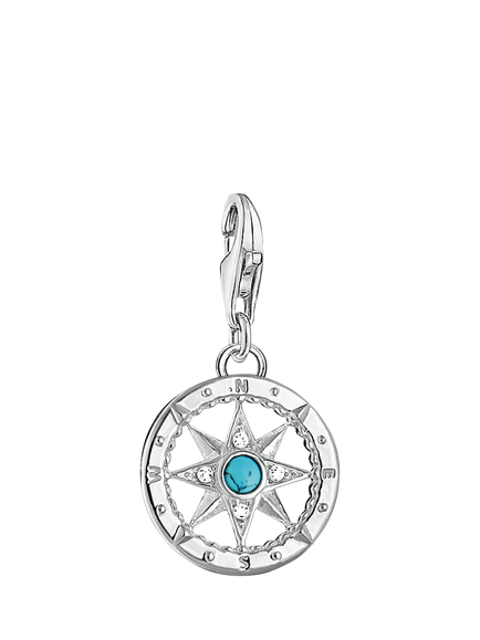 THOMAS SABO Crystal Compass Charm, Silver, Silver/Turquoise