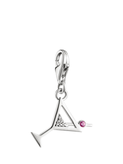 THOMAS SABO Cocktail Glass Charm, Silver, Silver/Red