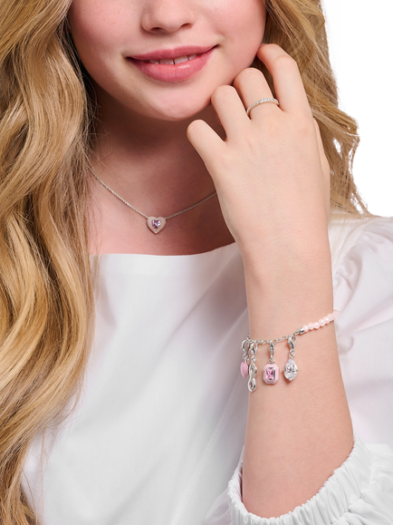 THOMAS SABO Enamel Heart Charm, Silver/Pink - view 2, Silver/Pink