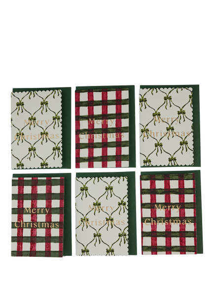 Paper Mirchi Bow & Check Christmas Cards, Pack of 6, Multi