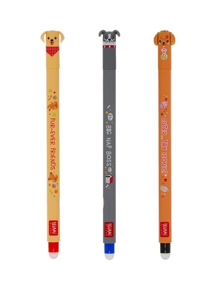 Legami Dog Erasable Gel Pen, Set of 3, Multi, Multi