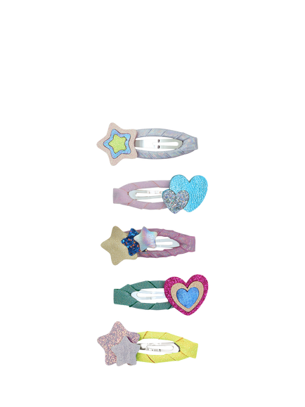 Mimi & Lula Kids' Hearts & Stars Hair Clips, Pack of 5, Bright Multi, Bright Multi