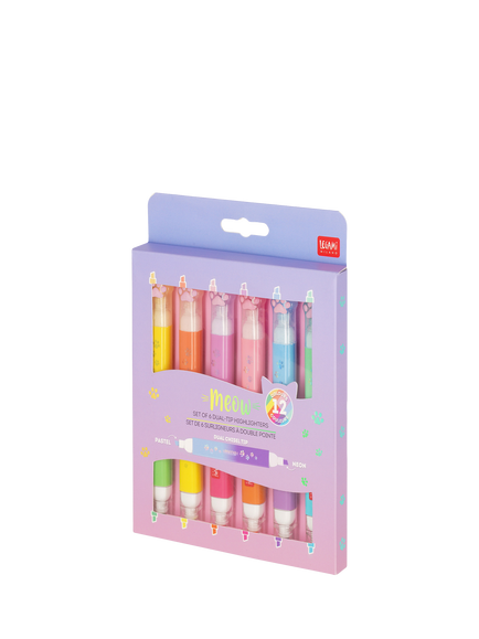 Legami Kitty Dual Tip Highlighter, Set of 6, Multi, Multi Multi