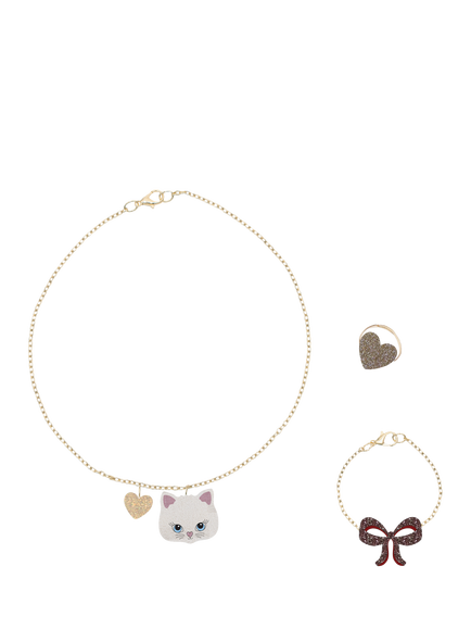 Mimi & Lula Kids' Kitty Bow Necklace with Bracelet & Ring Set, Multi, Multi