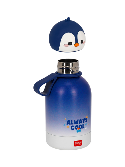 Legami Penguin Hot & Cold Vacuum Bottle, 310ml, Blue - view 2, Blue Multi Blue