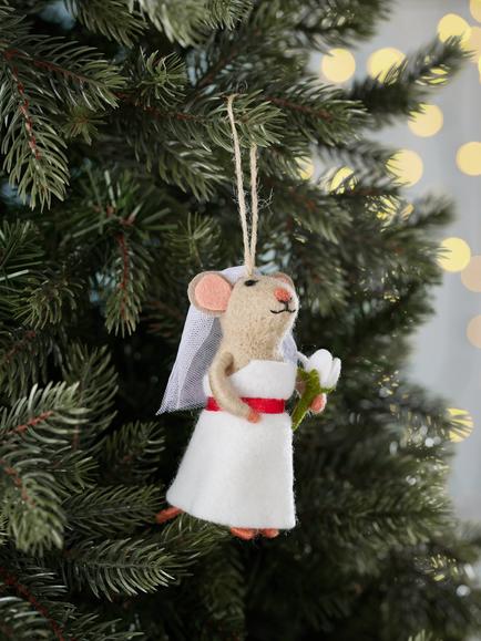 John Lewis The Cherisher Felt Bride Mouse Tree Decoration, Multi - view 2, Multi
