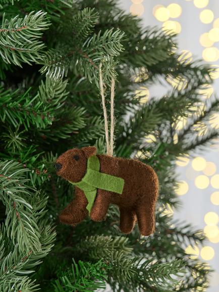 John Lewis The Cherisher Felt Scarf Bear Tree Decoration, Brown - view 2, Brown