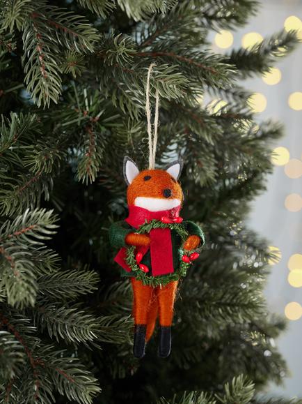 John Lewis The Cherisher Felt Wreath Fox Tree Decoration, Orange - view 2, Orange