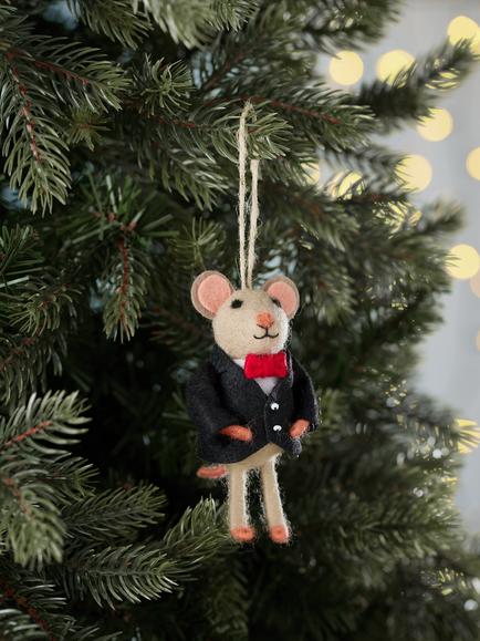 John Lewis The Cherisher Felt Groom Mouse Tree Decoration, Multi - view 2, Multi