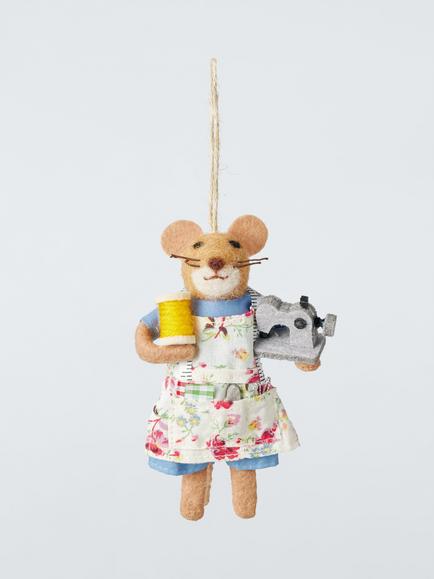 John Lewis Curate and Collect Felt Seamstress Mouse Tree Decoration, Multi, Multi