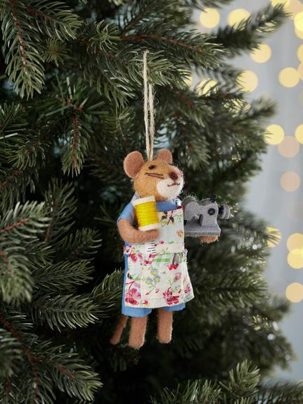 John Lewis Curate and Collect Felt Seamstress Mouse Tree Decoration, Multi - view 2, Multi