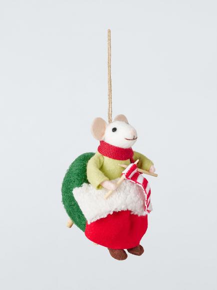 John Lewis The Cherisher Felt Knitting Mouse Tree Decoration, Multi - view 2, Multi