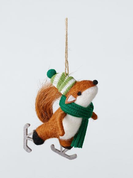 John Lewis The Cherisher Felt Ski Squirrel Tree Decoration, Orange, Orange